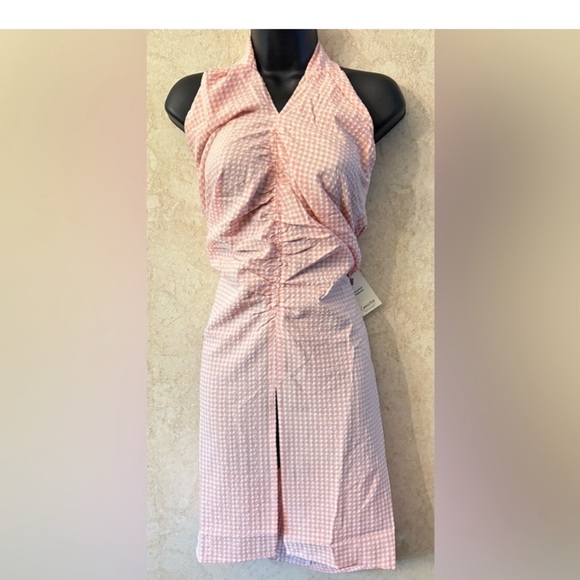 Mango Peach Gingham Halter Dress - Picture 2 of 5